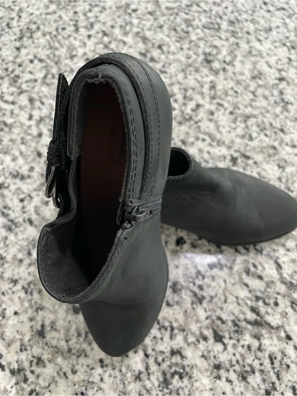 Clarks Black Leather Women's Ankle Booties with Side Zip